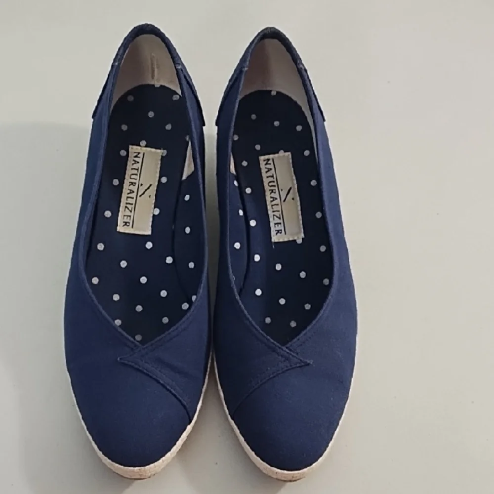 Casual Navy Canvas Espadrilles with Roped Low Wedge Heel Shoes